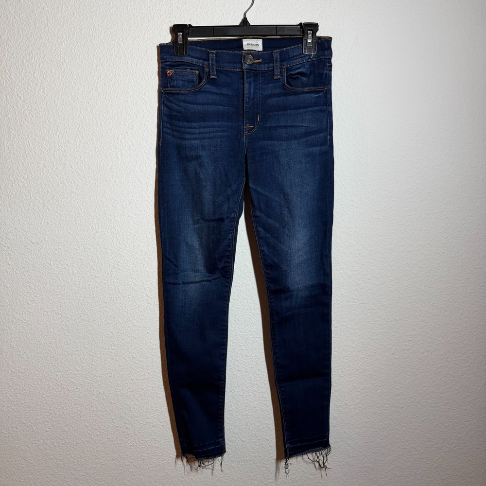 Hudson Jeans Womens 28x25 Blue Denim Whiskered Cotton Frayed‎ Hem Skinny Leg